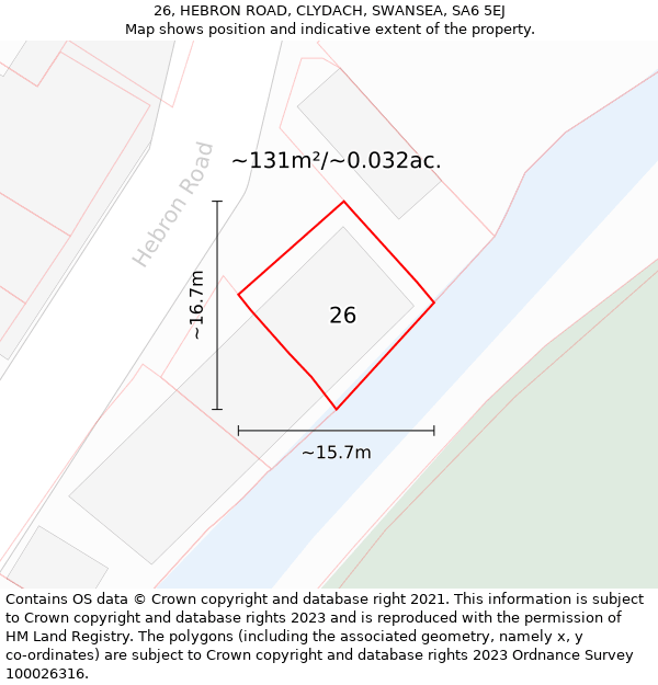 26, HEBRON ROAD, CLYDACH, SWANSEA, SA6 5EJ: Plot and title map