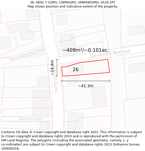 26, HEOL Y GORS, CWMGORS, AMMANFORD, SA18 1PT: Plot and title map