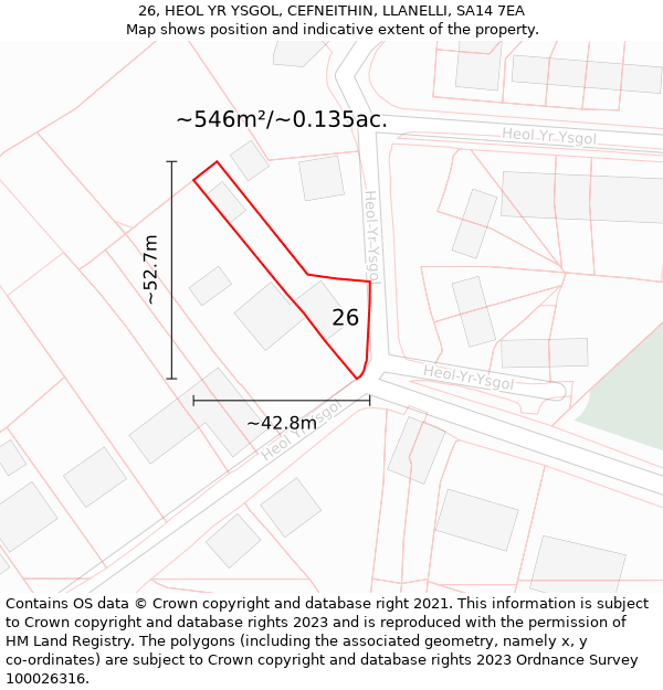 26, HEOL YR YSGOL, CEFNEITHIN, LLANELLI, SA14 7EA: Plot and title map