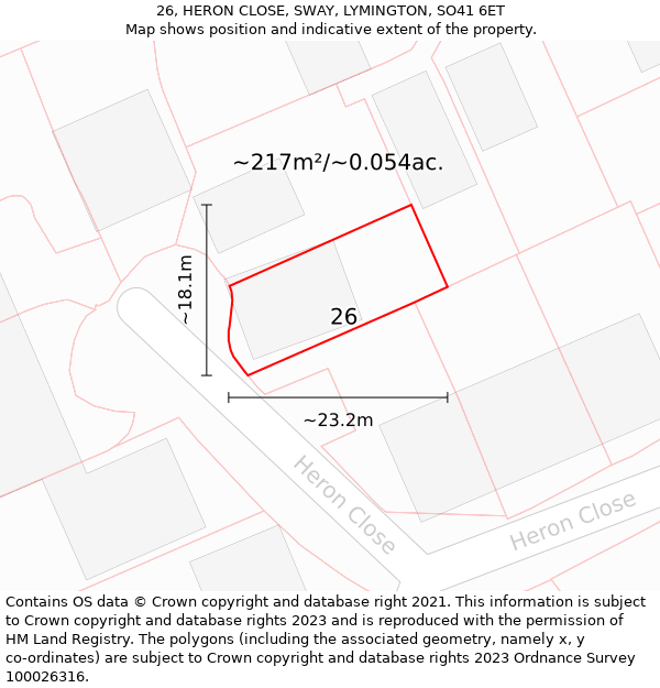 26, HERON CLOSE, SWAY, LYMINGTON, SO41 6ET: Plot and title map