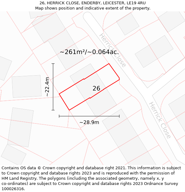 26, HERRICK CLOSE, ENDERBY, LEICESTER, LE19 4RU: Plot and title map