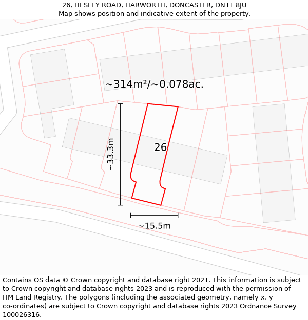 26, HESLEY ROAD, HARWORTH, DONCASTER, DN11 8JU: Plot and title map