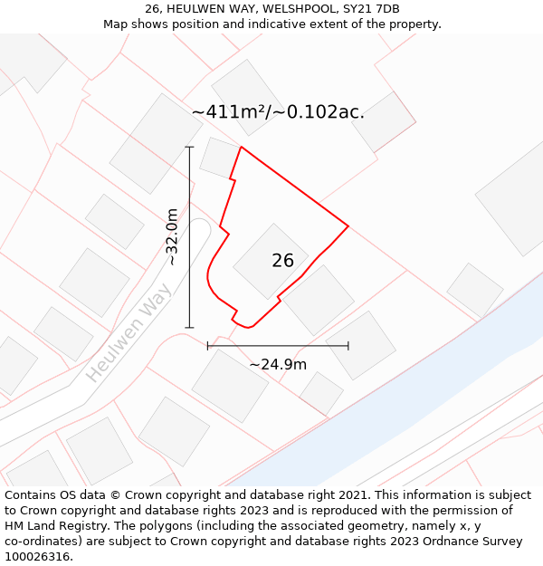 26, HEULWEN WAY, WELSHPOOL, SY21 7DB: Plot and title map