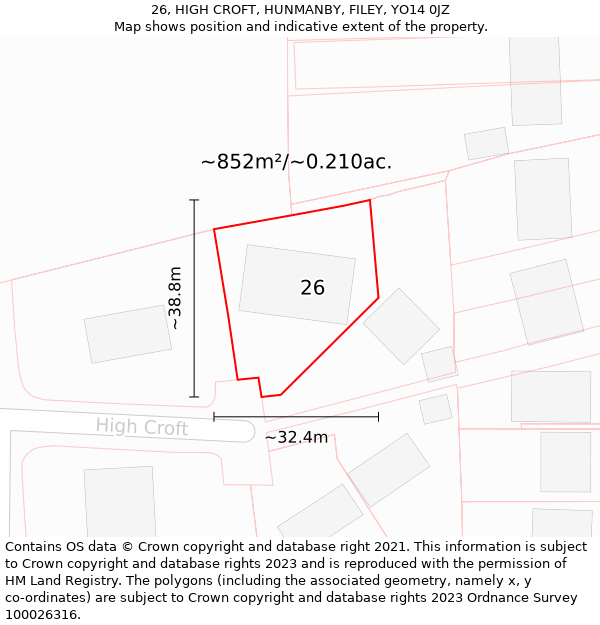 26, HIGH CROFT, HUNMANBY, FILEY, YO14 0JZ: Plot and title map