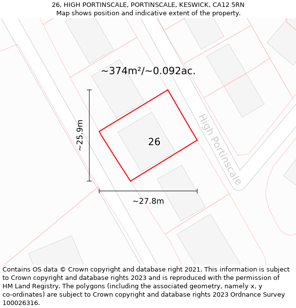 26, HIGH PORTINSCALE, PORTINSCALE, KESWICK, CA12 5RN: Plot and title map