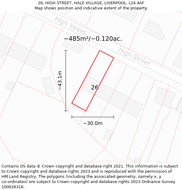 26, HIGH STREET, HALE VILLAGE, LIVERPOOL, L24 4AF: Plot and title map