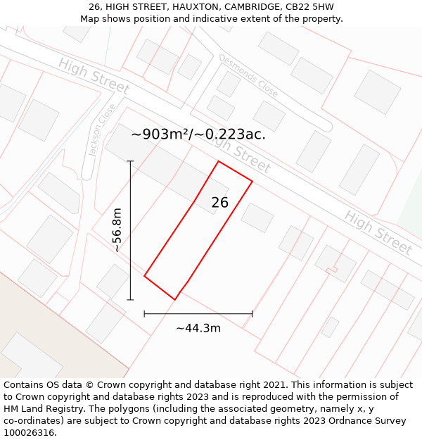 26, HIGH STREET, HAUXTON, CAMBRIDGE, CB22 5HW: Plot and title map