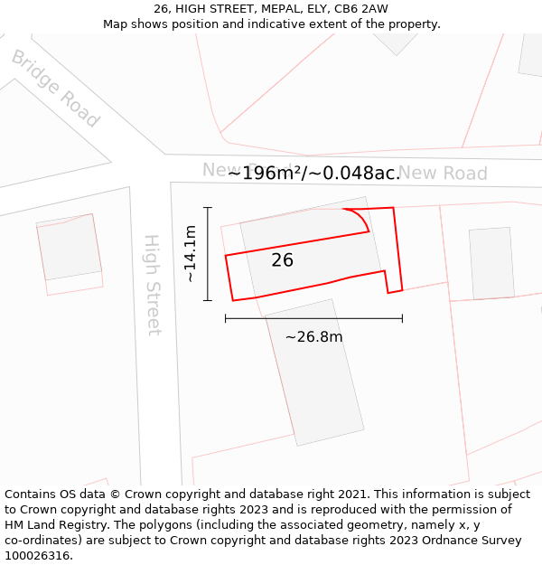 26, HIGH STREET, MEPAL, ELY, CB6 2AW: Plot and title map