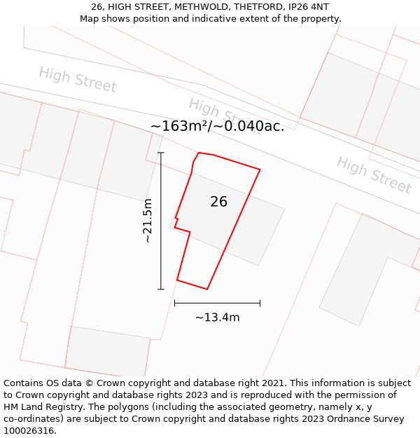 26, HIGH STREET, METHWOLD, THETFORD, IP26 4NT: Plot and title map