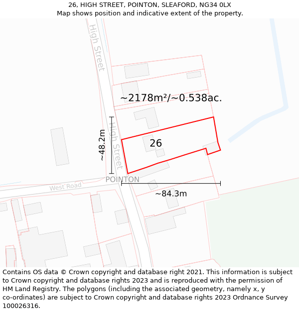 26, HIGH STREET, POINTON, SLEAFORD, NG34 0LX: Plot and title map