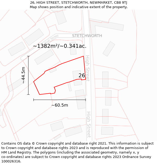 26, HIGH STREET, STETCHWORTH, NEWMARKET, CB8 9TJ: Plot and title map