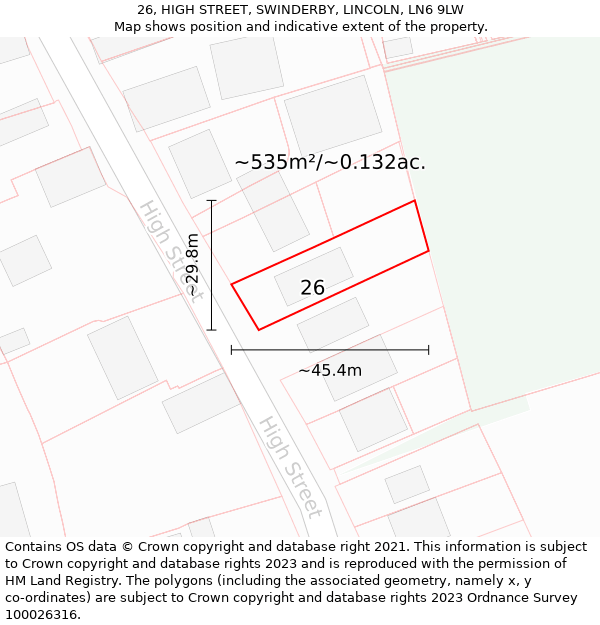 26, HIGH STREET, SWINDERBY, LINCOLN, LN6 9LW: Plot and title map