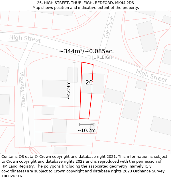 26, HIGH STREET, THURLEIGH, BEDFORD, MK44 2DS: Plot and title map