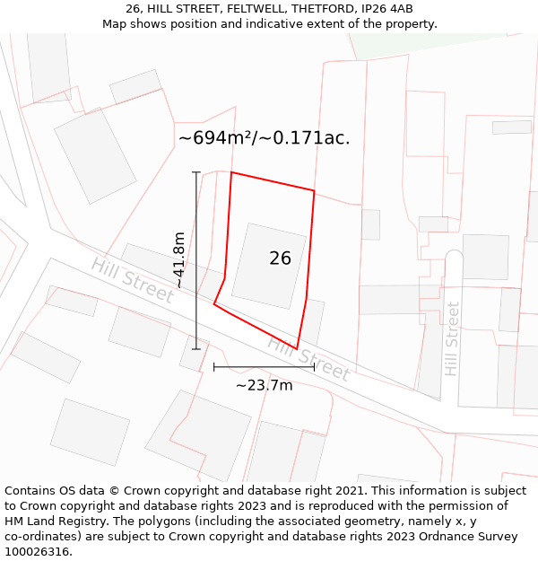 26, HILL STREET, FELTWELL, THETFORD, IP26 4AB: Plot and title map