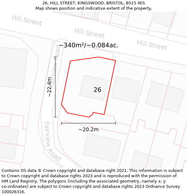 26, HILL STREET, KINGSWOOD, BRISTOL, BS15 4ES: Plot and title map