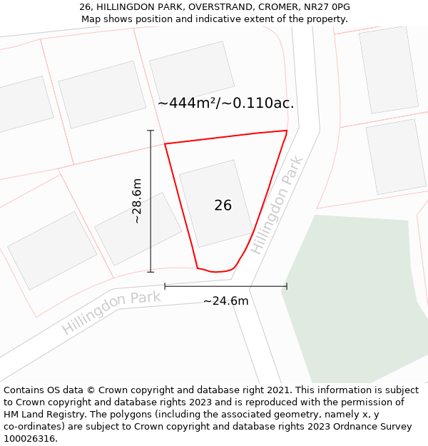 26, HILLINGDON PARK, OVERSTRAND, CROMER, NR27 0PG: Plot and title map