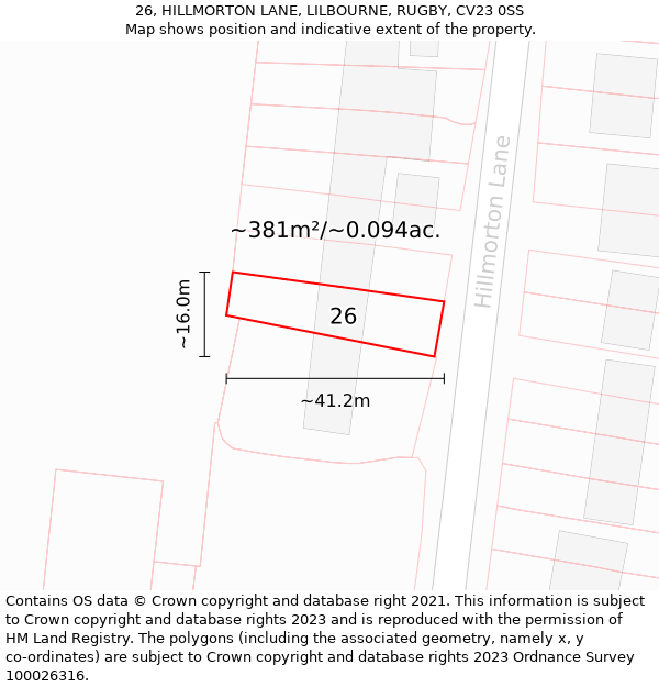 26, HILLMORTON LANE, LILBOURNE, RUGBY, CV23 0SS: Plot and title map