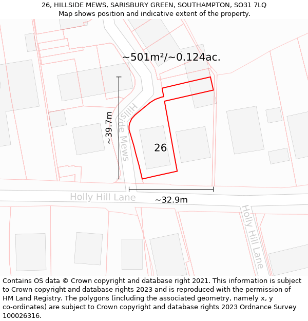 26, HILLSIDE MEWS, SARISBURY GREEN, SOUTHAMPTON, SO31 7LQ: Plot and title map