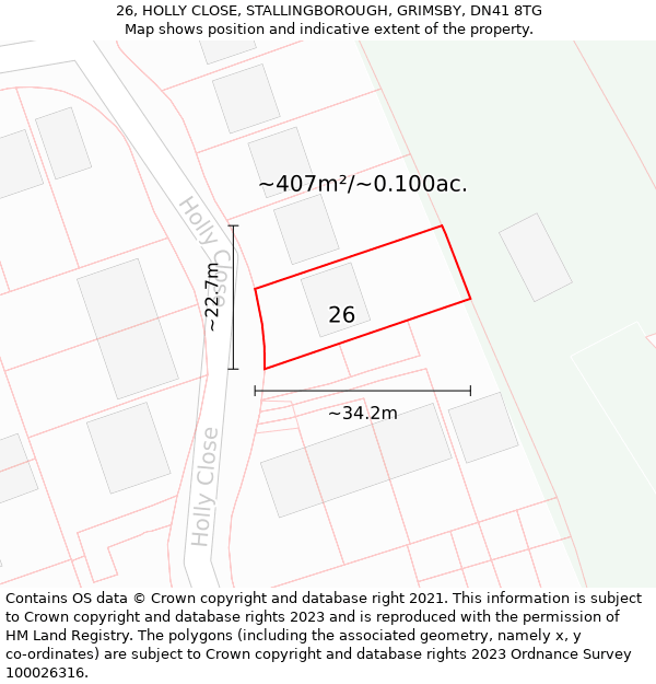 26, HOLLY CLOSE, STALLINGBOROUGH, GRIMSBY, DN41 8TG: Plot and title map