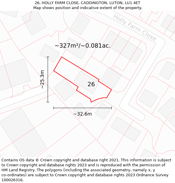 26, HOLLY FARM CLOSE, CADDINGTON, LUTON, LU1 4ET: Plot and title map