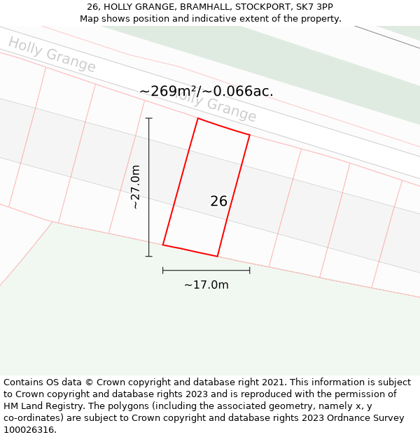 26, HOLLY GRANGE, BRAMHALL, STOCKPORT, SK7 3PP: Plot and title map