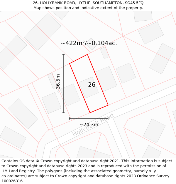 26, HOLLYBANK ROAD, HYTHE, SOUTHAMPTON, SO45 5FQ: Plot and title map