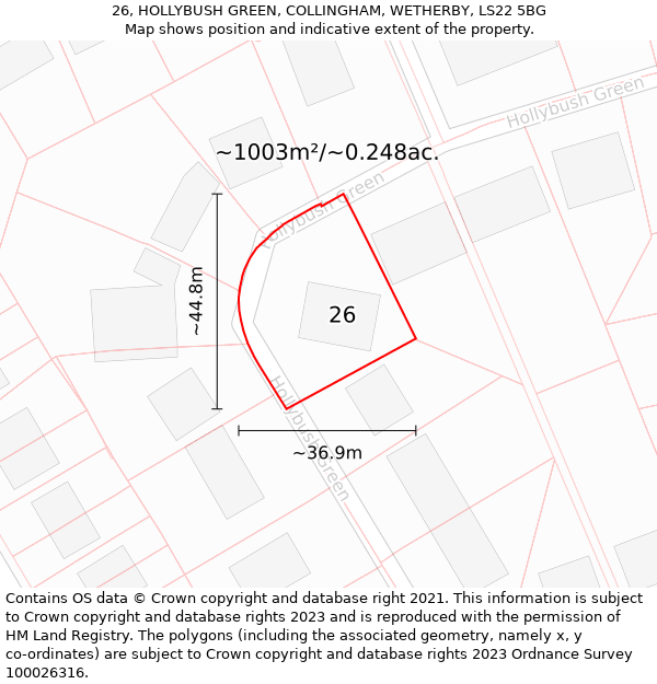 26, HOLLYBUSH GREEN, COLLINGHAM, WETHERBY, LS22 5BG: Plot and title map