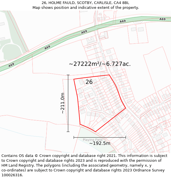 26, HOLME FAULD, SCOTBY, CARLISLE, CA4 8BL: Plot and title map