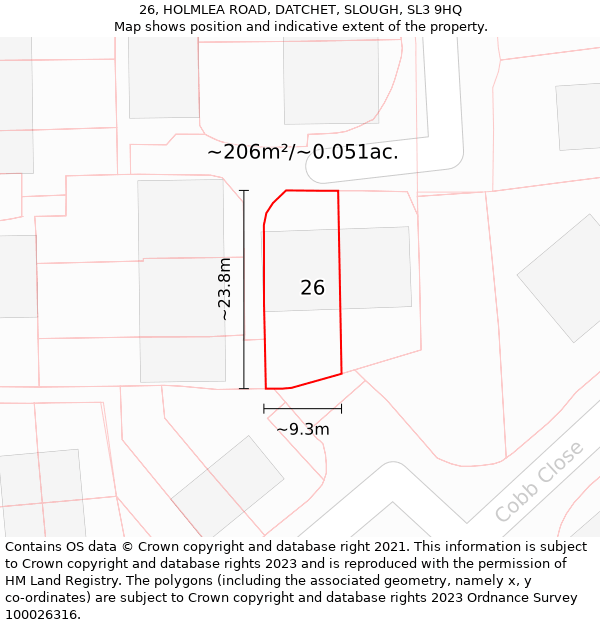 26, HOLMLEA ROAD, DATCHET, SLOUGH, SL3 9HQ: Plot and title map