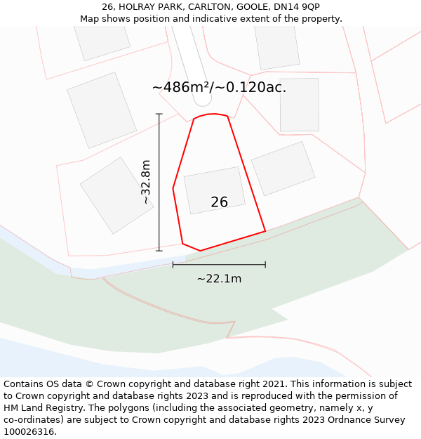 26, HOLRAY PARK, CARLTON, GOOLE, DN14 9QP: Plot and title map