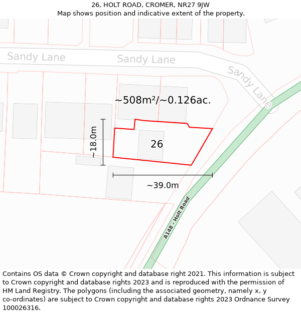 26, HOLT ROAD, CROMER, NR27 9JW: Plot and title map