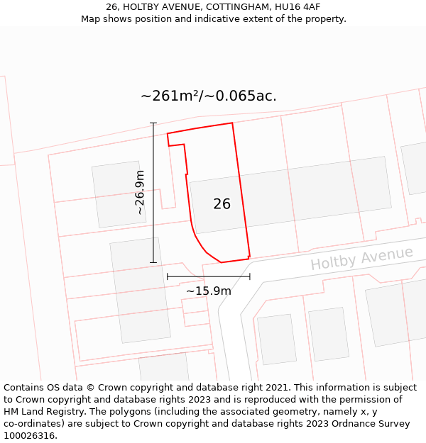 26, HOLTBY AVENUE, COTTINGHAM, HU16 4AF: Plot and title map