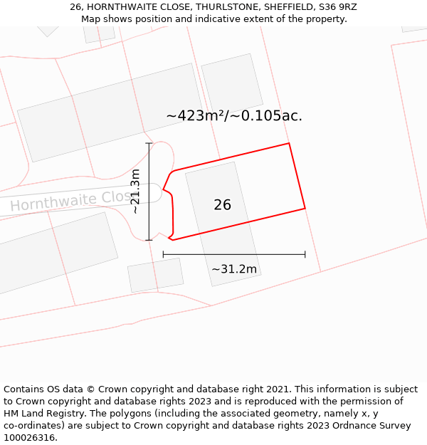 26, HORNTHWAITE CLOSE, THURLSTONE, SHEFFIELD, S36 9RZ: Plot and title map