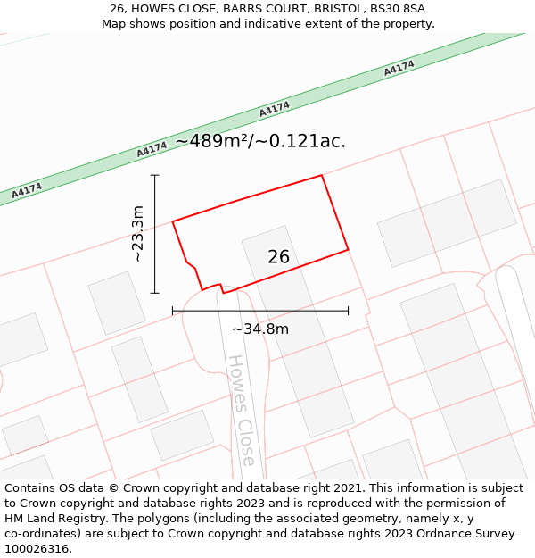 26, HOWES CLOSE, BARRS COURT, BRISTOL, BS30 8SA: Plot and title map