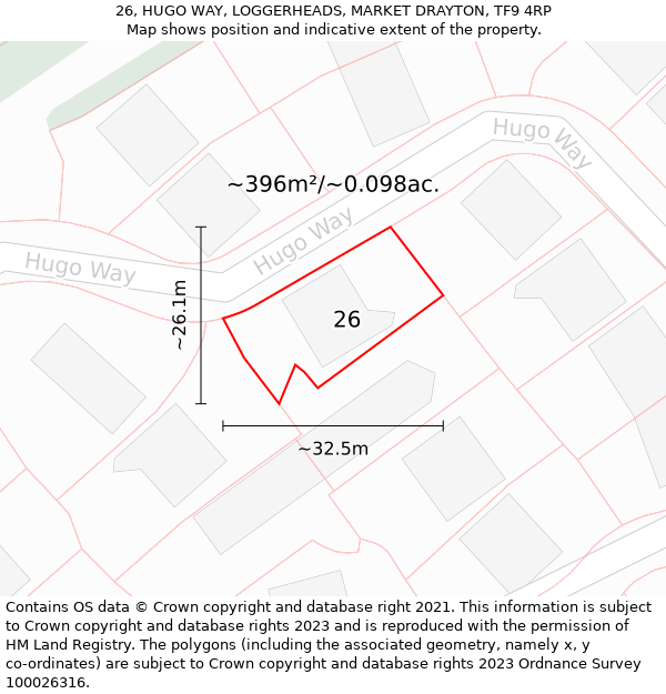 26, HUGO WAY, LOGGERHEADS, MARKET DRAYTON, TF9 4RP: Plot and title map