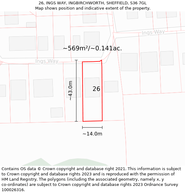 26, INGS WAY, INGBIRCHWORTH, SHEFFIELD, S36 7GL: Plot and title map