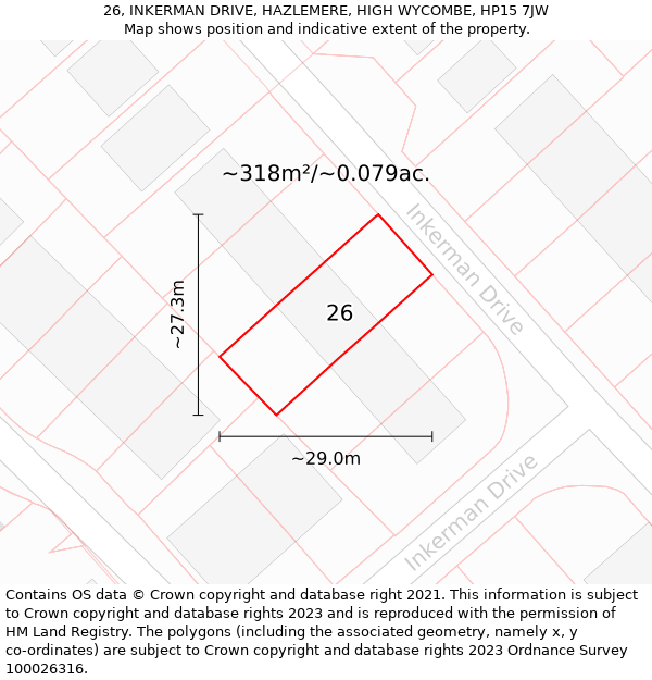 26, INKERMAN DRIVE, HAZLEMERE, HIGH WYCOMBE, HP15 7JW: Plot and title map