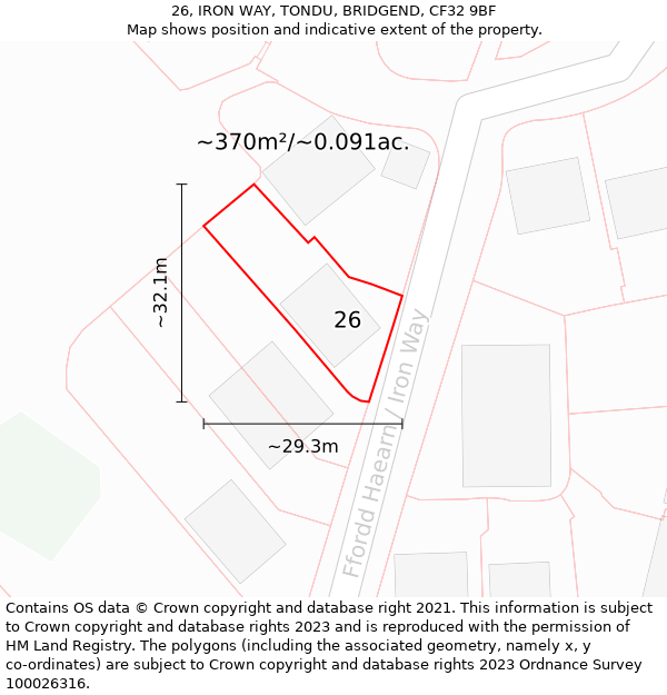 26, IRON WAY, TONDU, BRIDGEND, CF32 9BF: Plot and title map