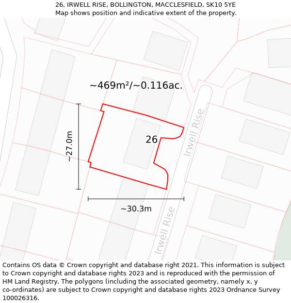 26, IRWELL RISE, BOLLINGTON, MACCLESFIELD, SK10 5YE: Plot and title map