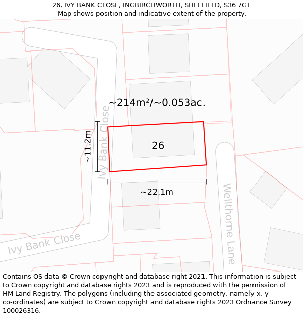 26, IVY BANK CLOSE, INGBIRCHWORTH, SHEFFIELD, S36 7GT: Plot and title map