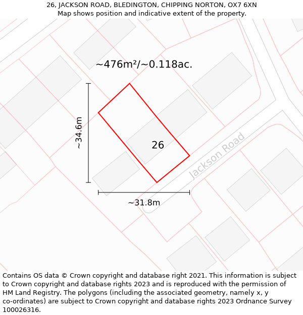 26, JACKSON ROAD, BLEDINGTON, CHIPPING NORTON, OX7 6XN: Plot and title map