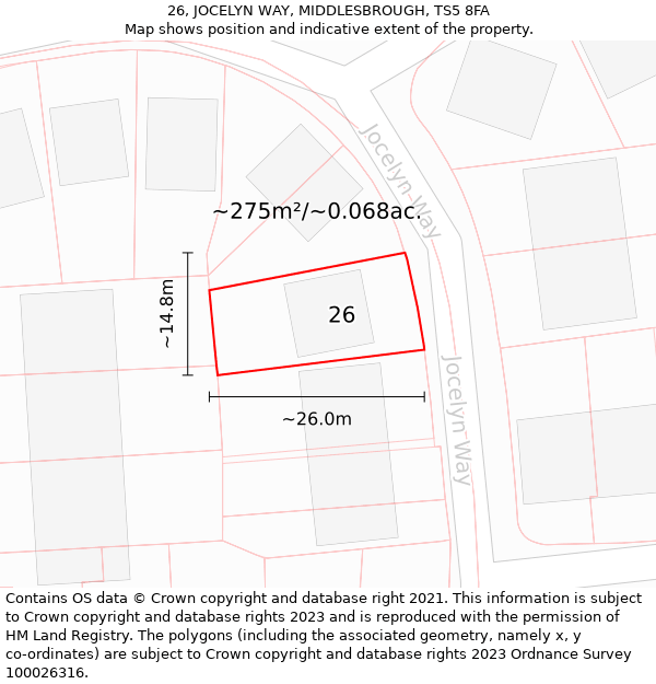 26, JOCELYN WAY, MIDDLESBROUGH, TS5 8FA: Plot and title map