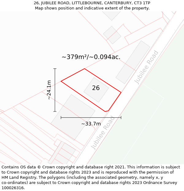 26, JUBILEE ROAD, LITTLEBOURNE, CANTERBURY, CT3 1TP: Plot and title map