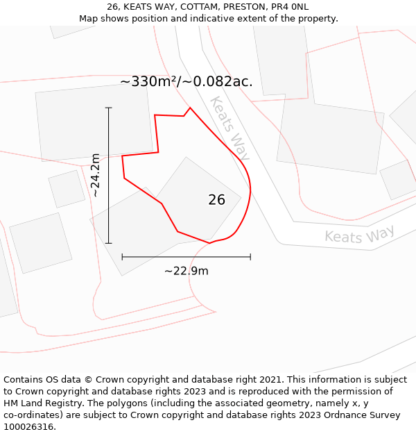 26, KEATS WAY, COTTAM, PRESTON, PR4 0NL: Plot and title map