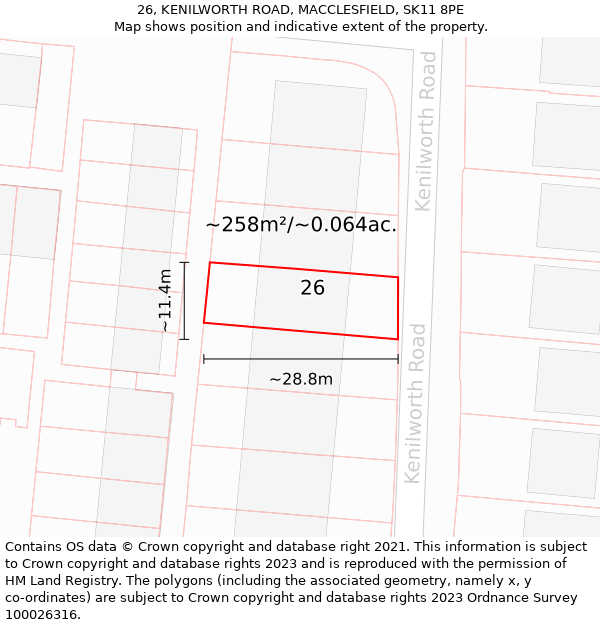 26, KENILWORTH ROAD, MACCLESFIELD, SK11 8PE: Plot and title map