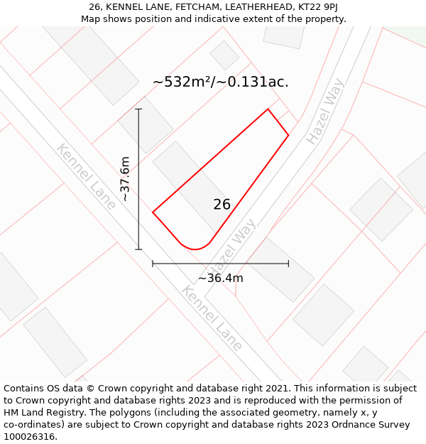 26, KENNEL LANE, FETCHAM, LEATHERHEAD, KT22 9PJ: Plot and title map