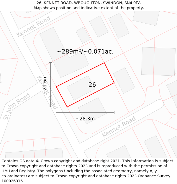 26, KENNET ROAD, WROUGHTON, SWINDON, SN4 9EA: Plot and title map