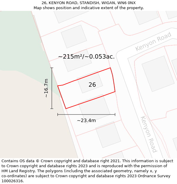 26, KENYON ROAD, STANDISH, WIGAN, WN6 0NX: Plot and title map