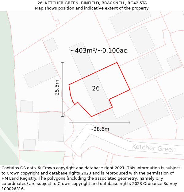 26, KETCHER GREEN, BINFIELD, BRACKNELL, RG42 5TA: Plot and title map