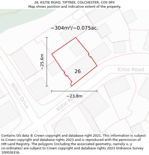 26, KILTIE ROAD, TIPTREE, COLCHESTER, CO5 0PX: Plot and title map